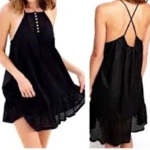 FREE PEOPLE Intimately Black Calico Trapeze Eyelet Swing Mini Dress Size S